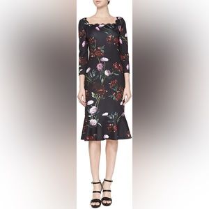 Erin by Erin Fetherston Ava Peony Floral 3/4 Sleeve Flounce Dress Black Size 10